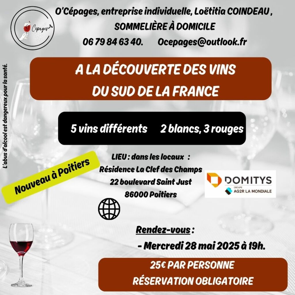 Sommelier à domicile, vente de vin, atelier dégustation œnologique