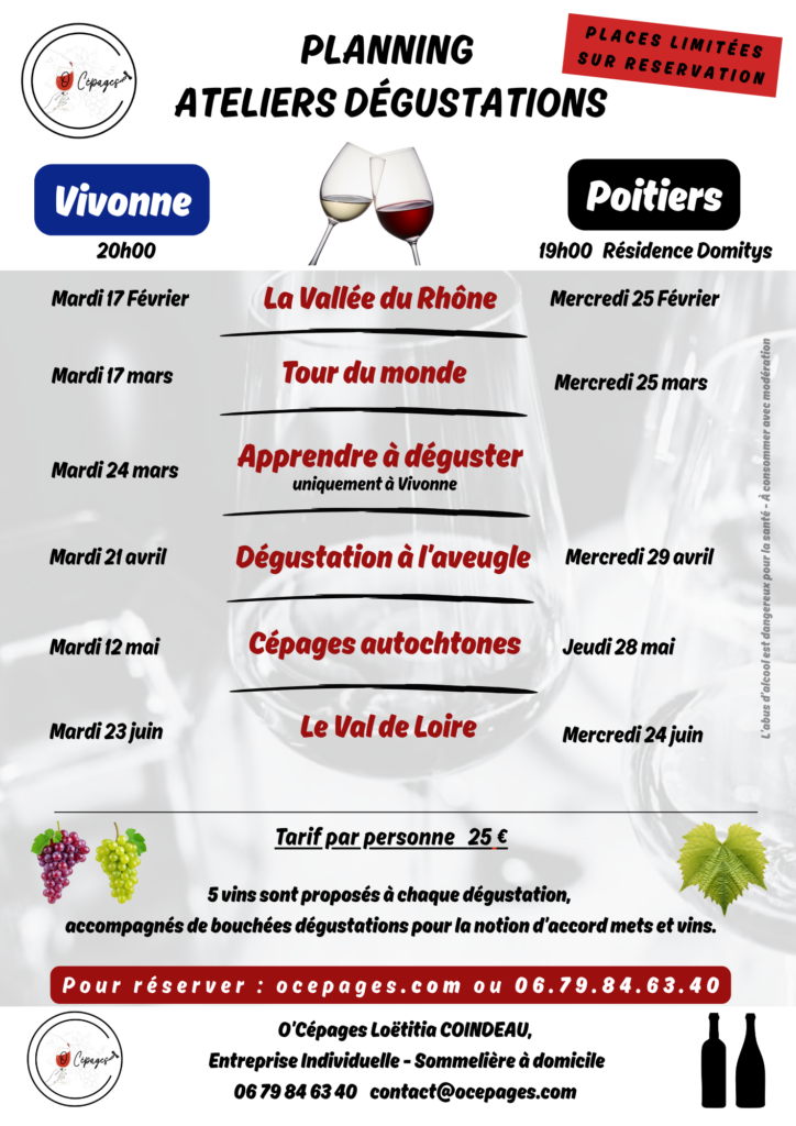 Dégustation vins sommelière a domicile vente de vins Poitiers